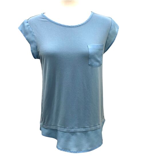 Calvin Klein Light Blue Short Sleeve Mixed Fabric Blouse Top Blouse - Picture 1 of 7